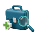 3D healthcare briefcase and job-search magnifier