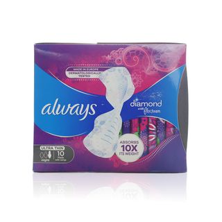 Always Diamond FlexFoam Ultra Thin Night Sanitary Pads with Wings - 10 Pads