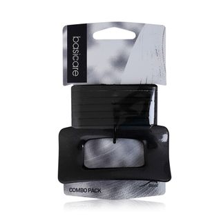 Basicare BC3314 Black Flat Snag-Free Hair Bands and Square Clasp Combo - 9 Pieces