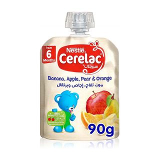 CERELAC Banana, Apple, Pear and Orange Fruit Puree Pouch 6m+ - 90 g