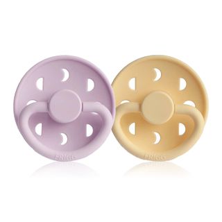 FRIGG Moon Phase Round Silicone Pacifier Pale Daffodil/Soft Lilac, Size 2 (6-18 months) - 2 pacifiers