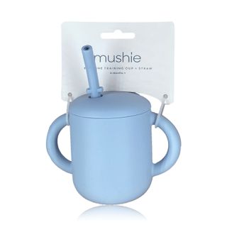 Mushie Silicone Training Cup with Straw Powder Blue - 1 Set