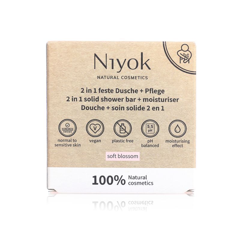 Niyok 2-in-1 Solid Shower & Moisturising Bar, Soft Blossom - 80 g