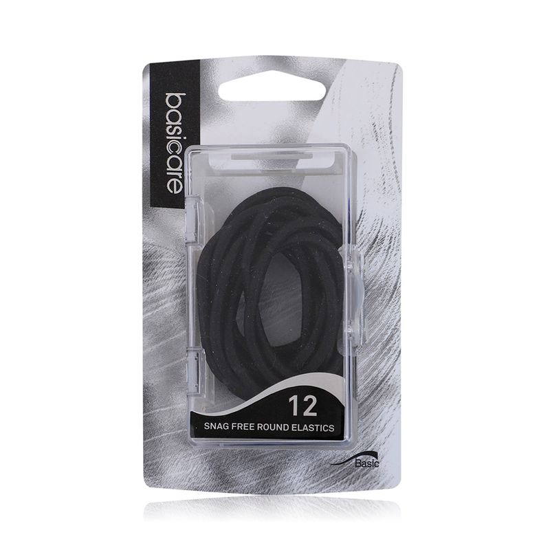 Basicare Basicare BC3345 Snag-Free Round Hair Elastics Black - 12 Pieces